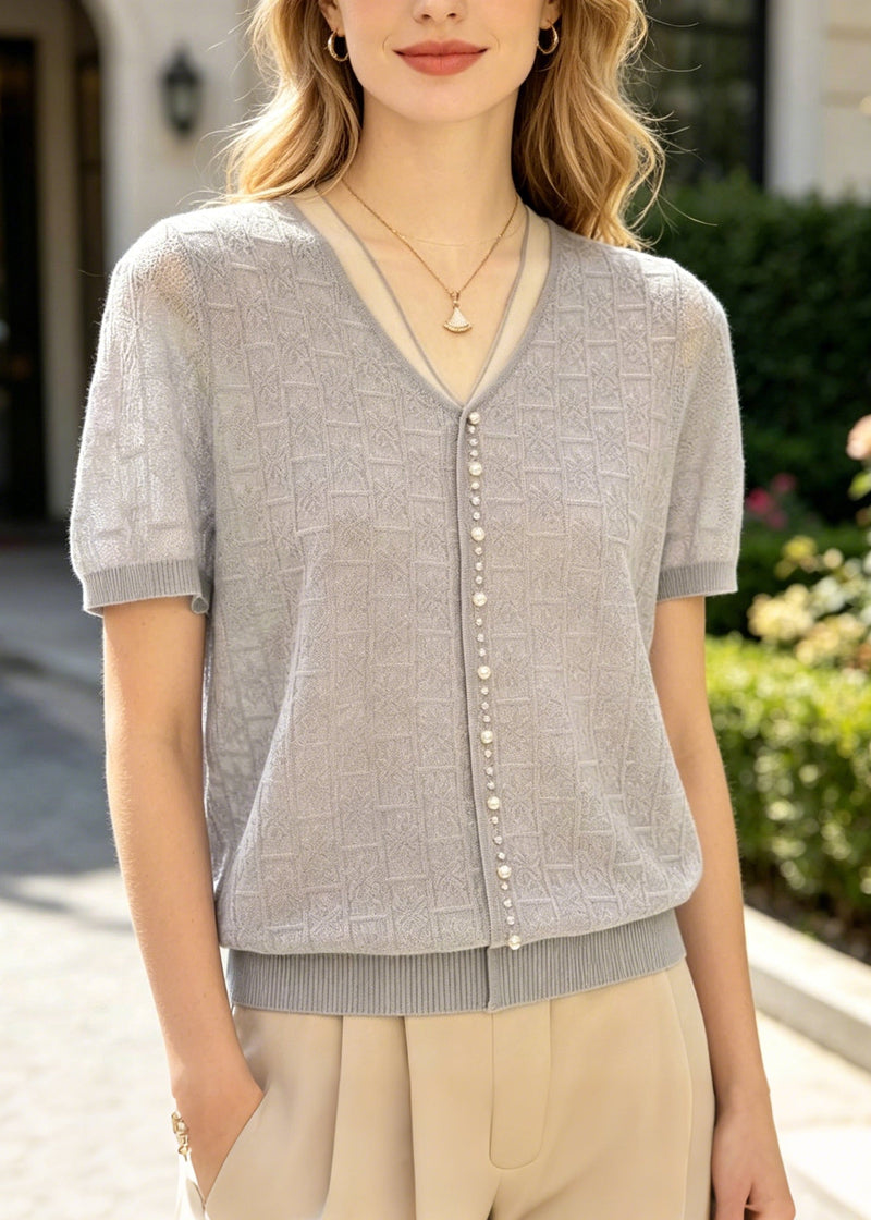Jacquard Handmade Pearl Knit Top Summer