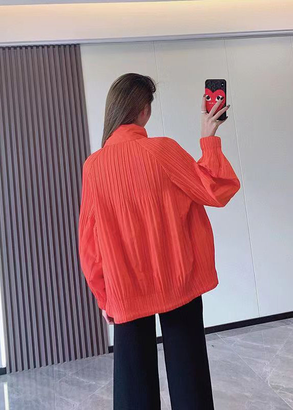 Orange Zip Up Fine Cotton Filled Thin Jackets Spring