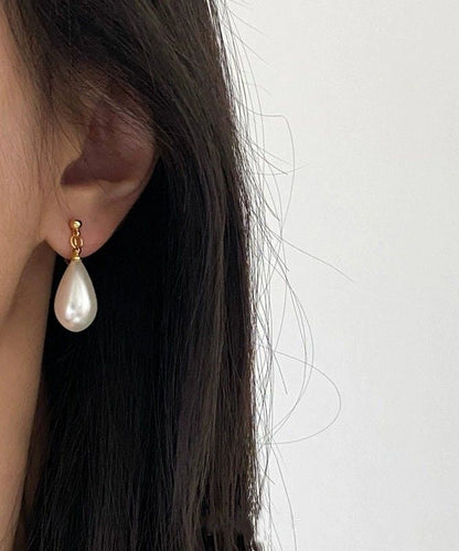 Gold Copper Alloy Pearl Water Drop Stud Earrings