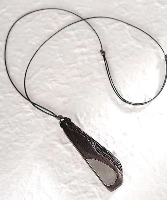 Black Asymmetricar Ebony Sweater Pendant Necklace