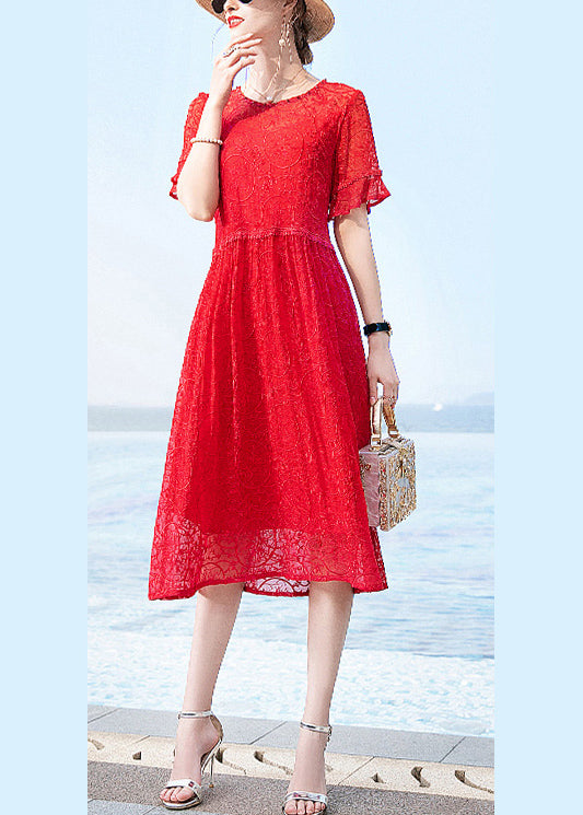Red O-neck Original Design Lace Dresses Short Sleeve