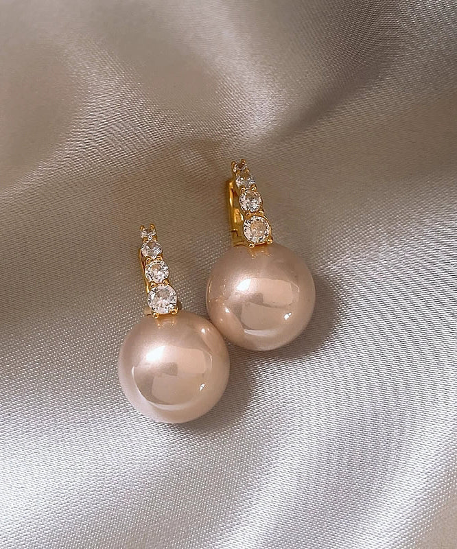Pink Copper Alloy Pearl Hoop Earrings
