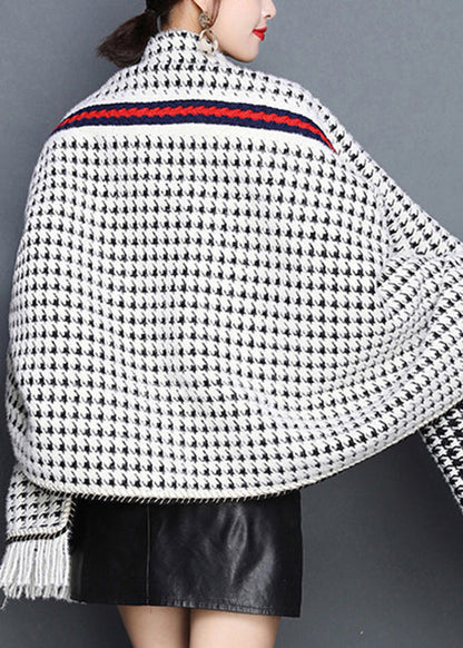Plaid Tasseled Pockets Patchwork Knit Blended Cardigans Fall