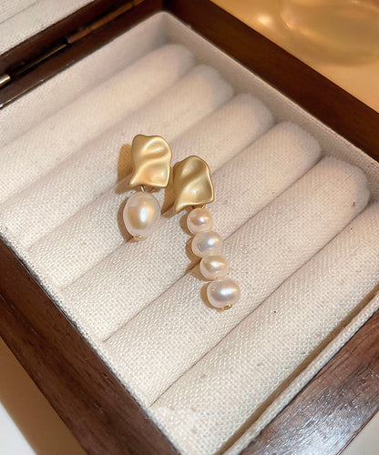 White Copper Asymmetric Pearl Tassel Drop Earrings