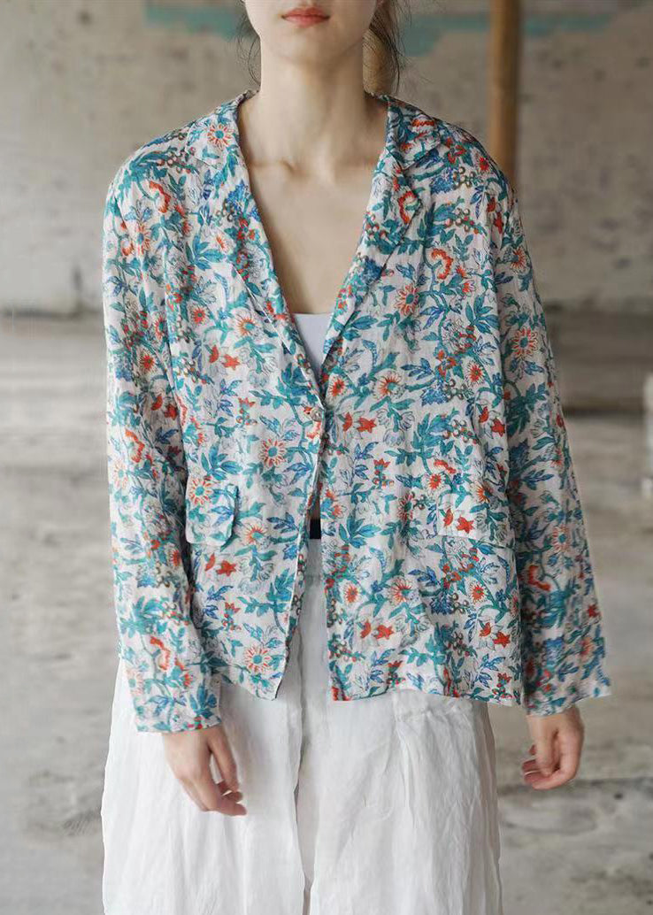 Blue Button Print Patchwork Cotton Coats Fall