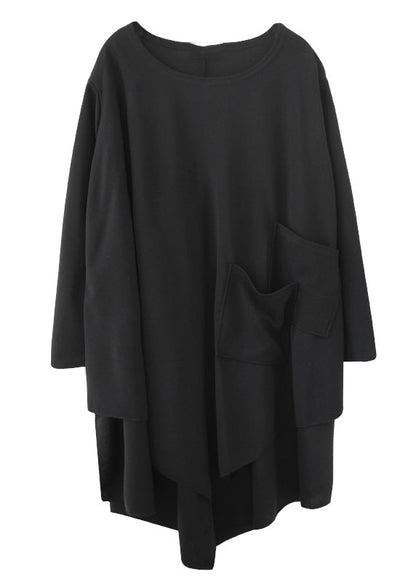 Black Asymmetrical Patchwork Cotton T Shirts Top Fall