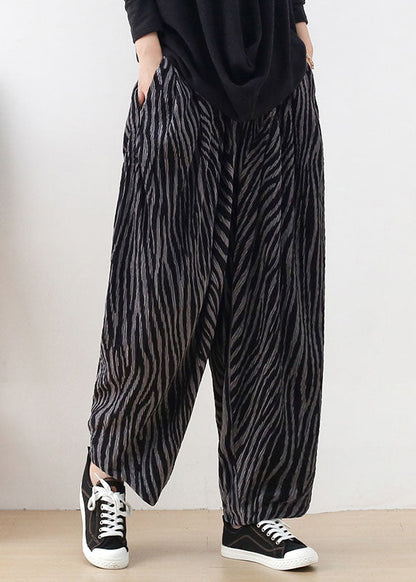 Black Grey Elastic Waist Pockets Cotton Harem Pants Spring
