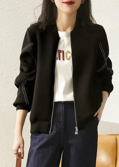 Black Stand Collar Oversized Cotton Jackets Fall