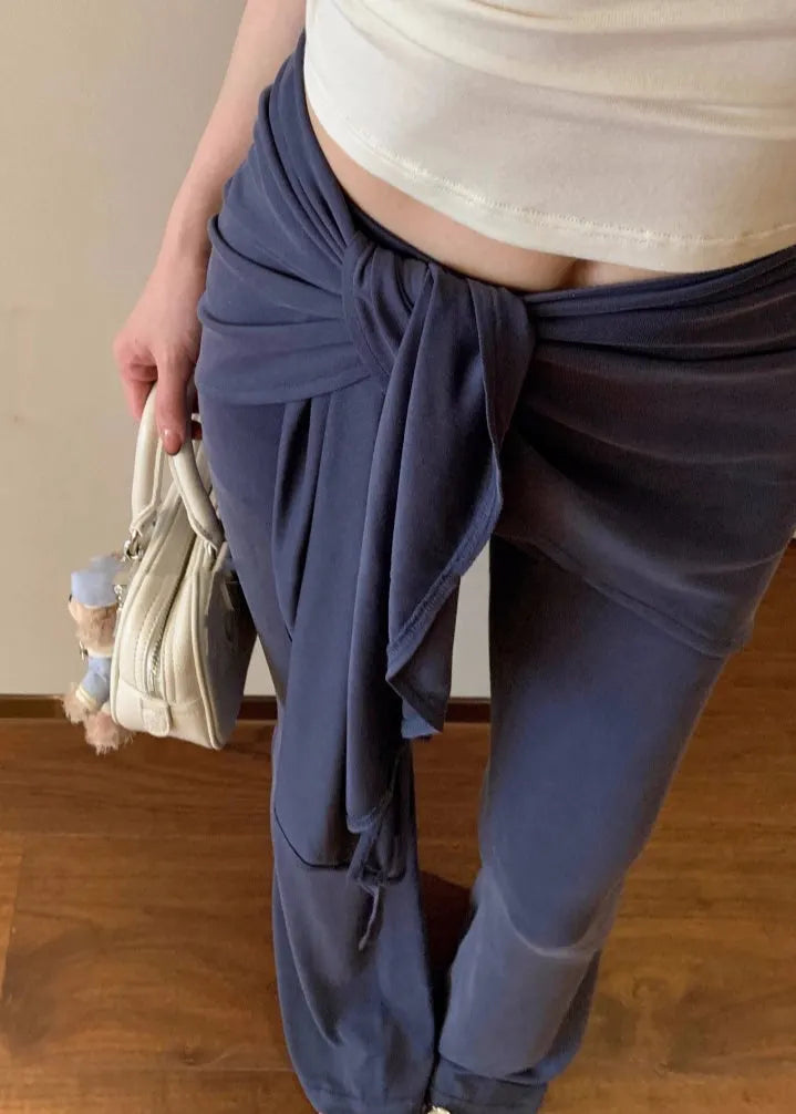 Blue Butt Scrunch Fake Two Pieces Flare Leggings