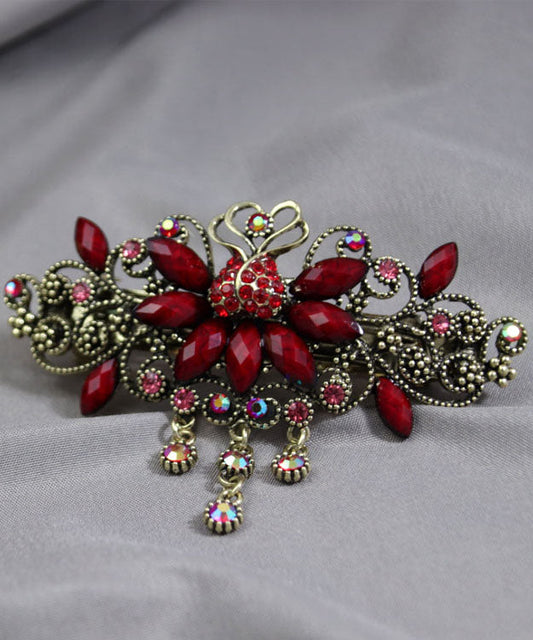 Red Alloy Inlaid Gem Stone Butterfly Zircon Hairpin