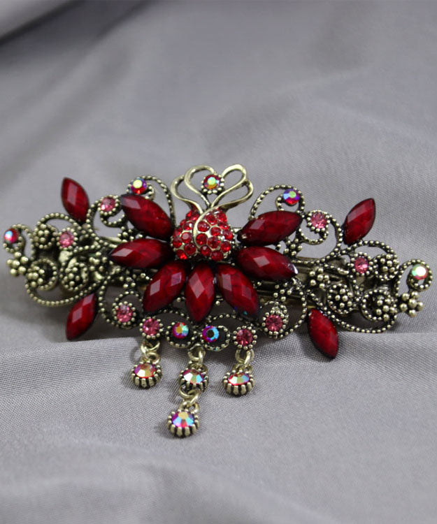 Red Alloy Inlaid Gem Stone Butterfly Zircon Hairpin