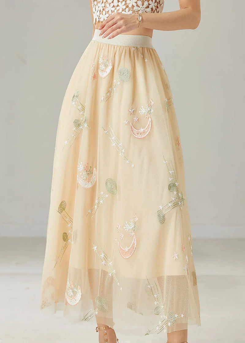 Apricot Original Design Embroidered Tulle Skirt Summer