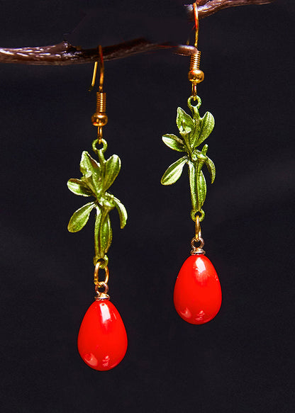 Diy Red Droplet Shape Coral Drop Earrings