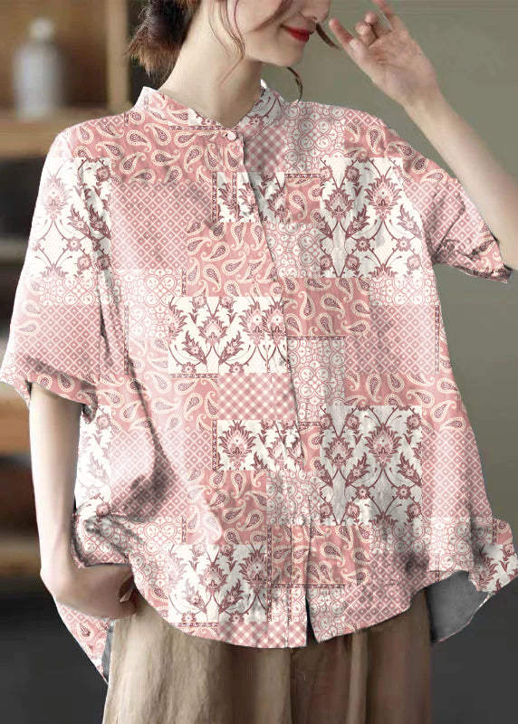 Yellow Flower Print Cotton Shirts Low High Design Short Sleeve