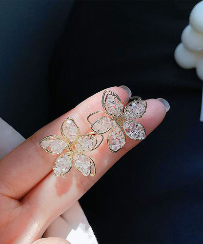 Gold Sterling Silver Alloy Crystal Stud Earrings