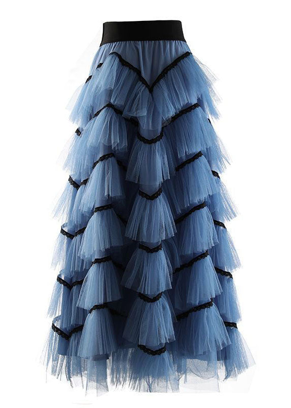 Blue High Waist Exra Large Hem Tulle Skirt Spring