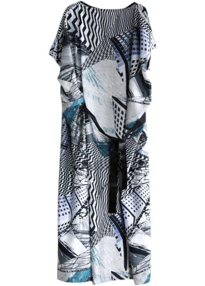 Gray Print Silk Robe Dresses Tunic