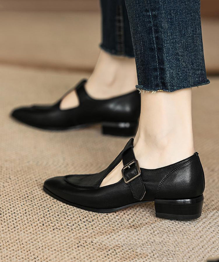 Brown Sheepskin Splicing Buckle Strap Flats Shoes