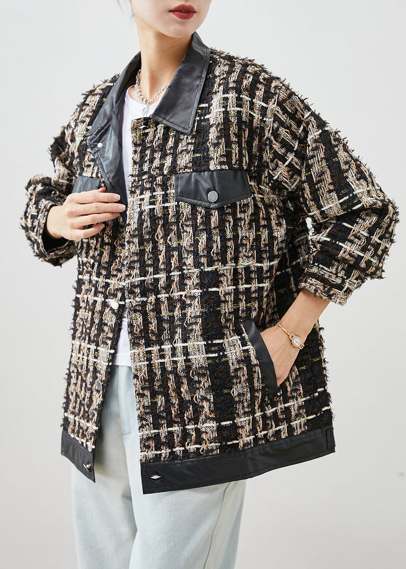 Black Peter Pan Collar Patchwork Cotton Coat Outwear Fall