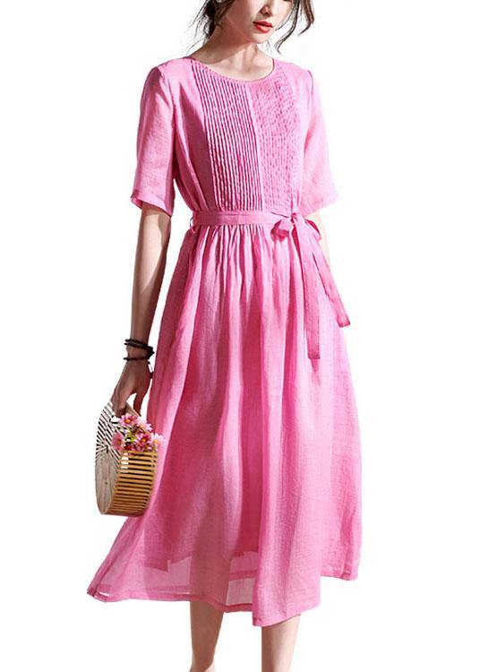 Style Rose Cinched Sashes Summer Ramie Sundress Half Sleeve