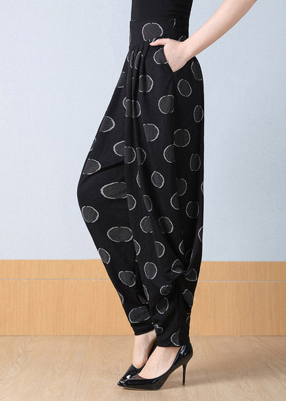 Dot Print Pockets Wrinkled High Waist Harm Pants Spring