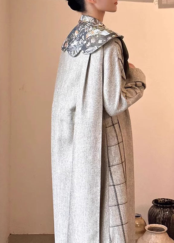Chinese Style Grey Cape and Dress Cotton Two-piece Set Spring