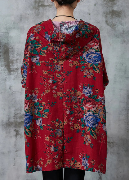 Red Oversized Print Cotton Loose Sweatshirts Dress Spring