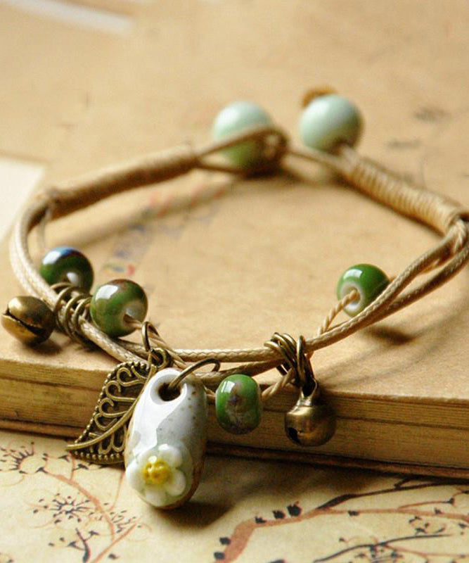 Khaki Sterling Silver Woven Ceramics Charm Bracelet