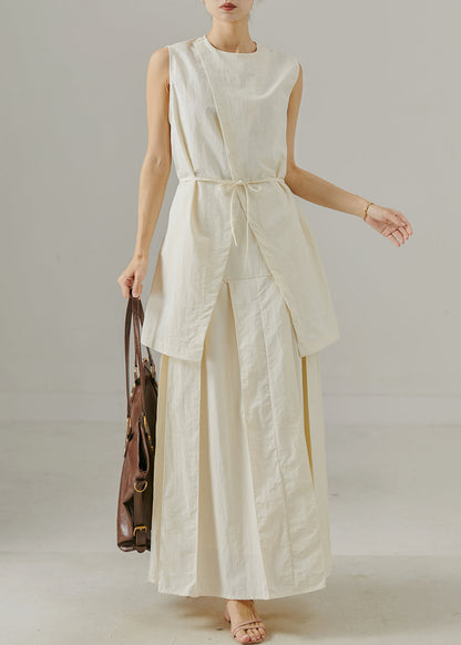 Modern White Side Open Tie Waist Cotton Two Piece Set Summer