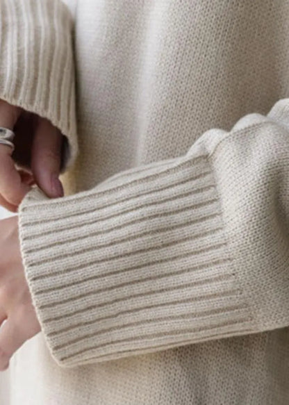 Unique Apricot Hign Neck Patchwork Knit Sweater Dress Fall