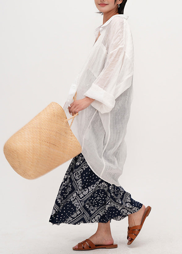 White Oversized Cotton Upf 50+ Shirt Summer