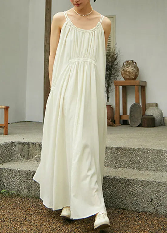 Dark Grey Wrinkled Cotton Spaghetti Strap Dress Sleeveless
