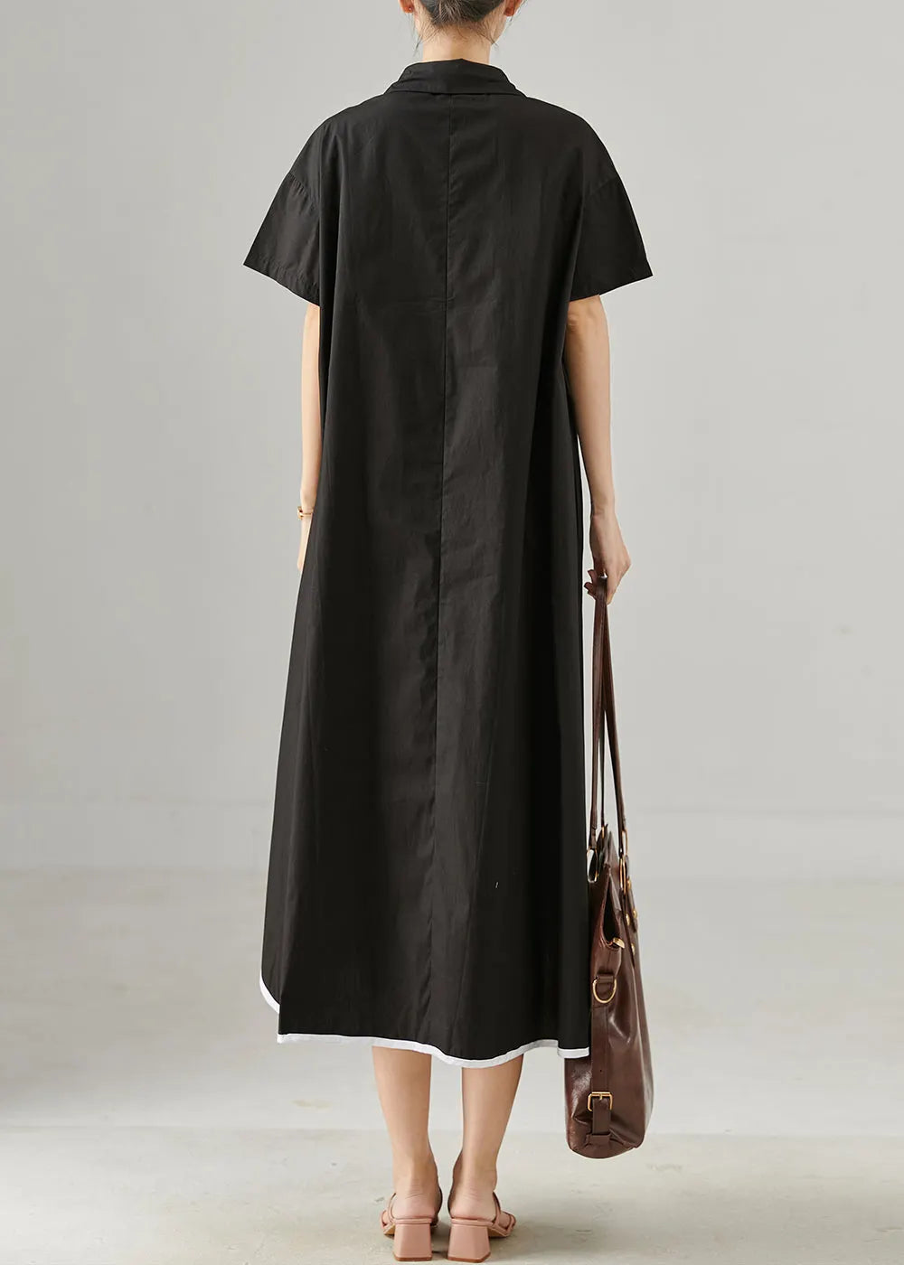 Black Oversized Print Cotton Holiday Dress Summer