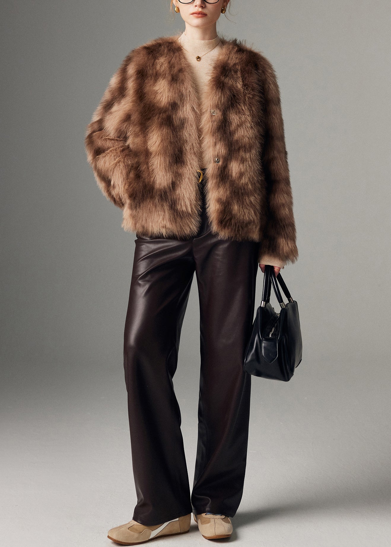 Brown Oversized Tie Dye Faux Fur Coat Winter