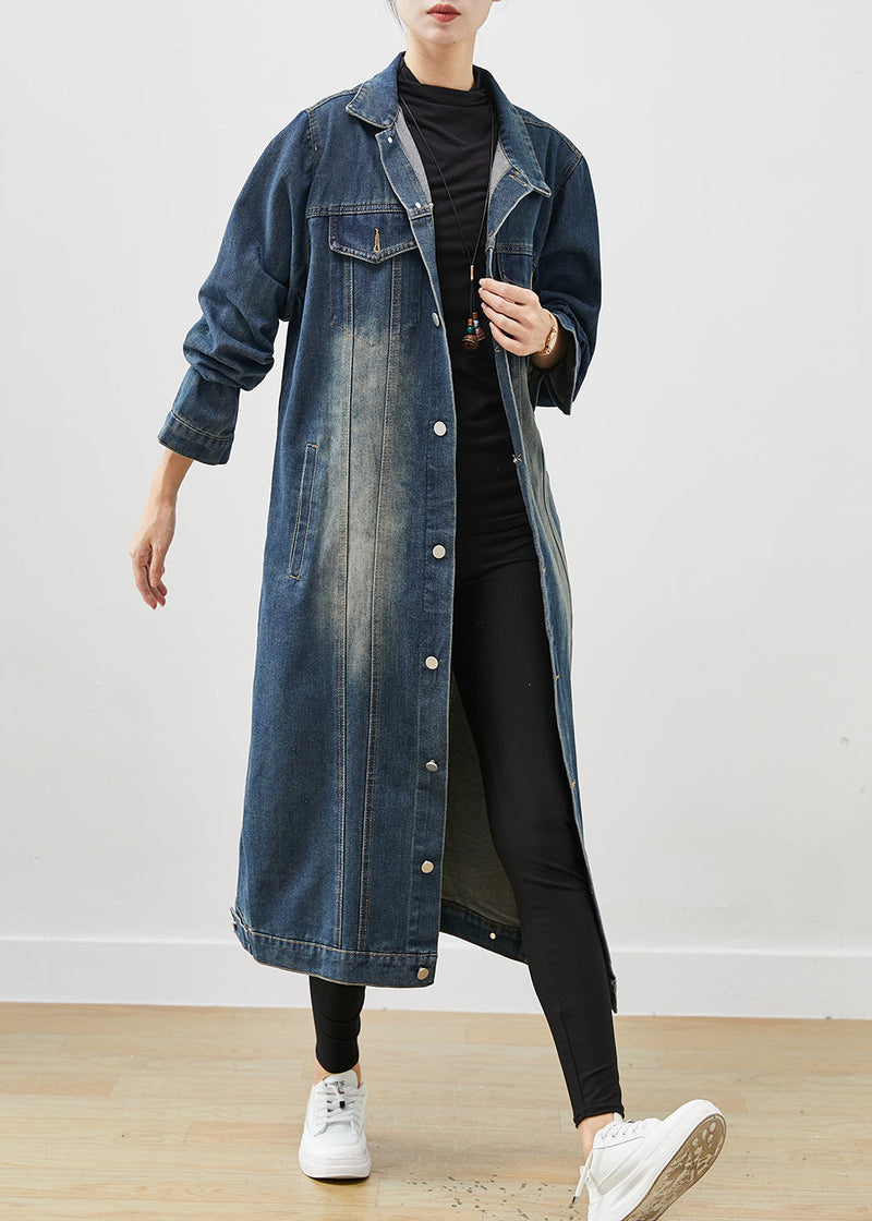French Navy Oversized Button Down Denim Trench Spring