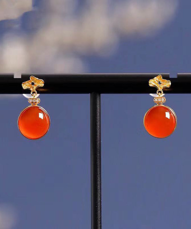 Red Sterling Silver Inlaid Zircon Agate Stud Earrings