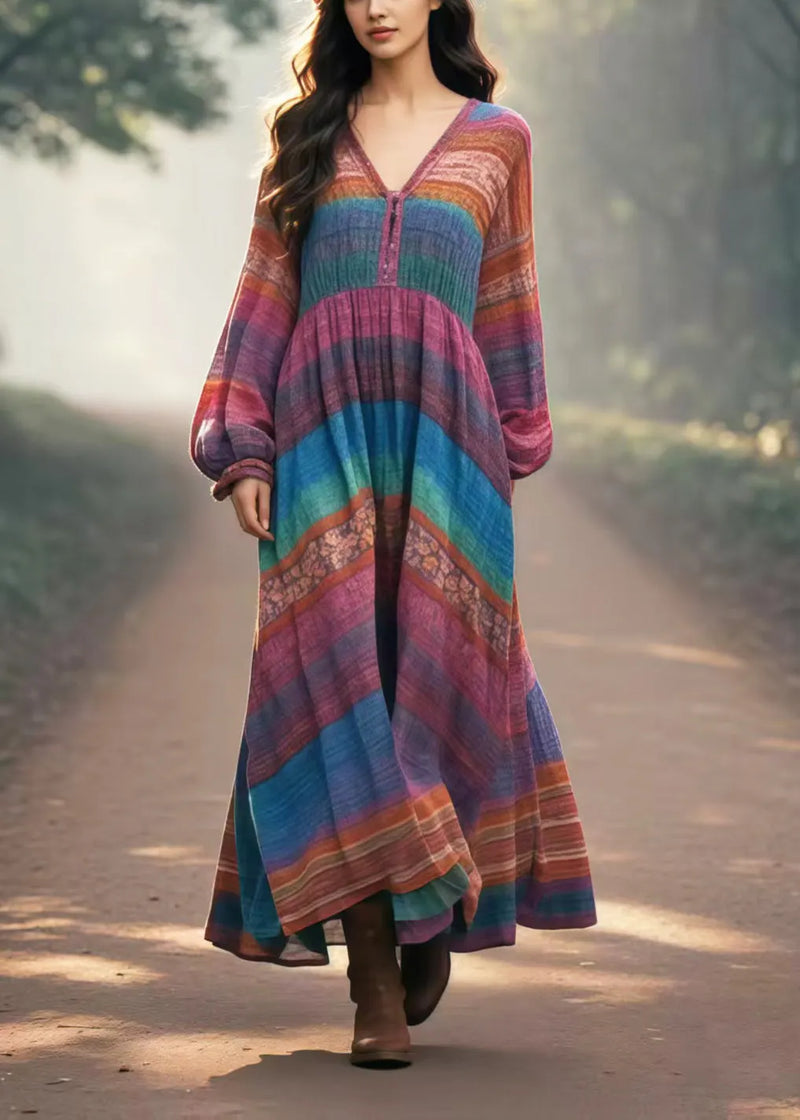 Multicolour Oversized Print Cotton Long Dresses Spring