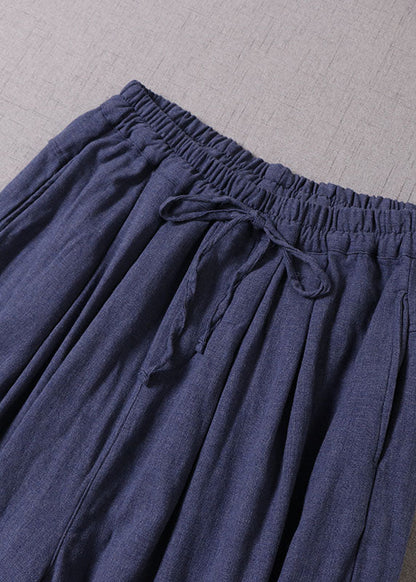 Blue Cinched Pockets Cotton Harem Pants Spring