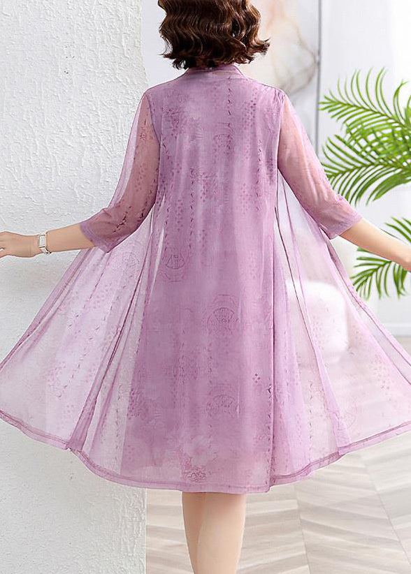 Purple Print Patchwork Chiffon Two Pieces Set O-neck Summer