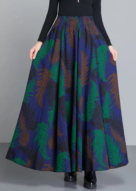 Colorblock Print Pockets Elastic Waist Cotton Skirt Winter