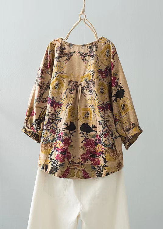 Fitted Blue O-neck Print Shirt Top Long Sleeve