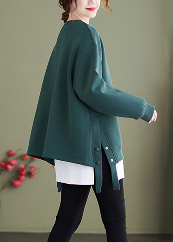 Red O Neck Heart Print Cotton Sweatshirt Winter