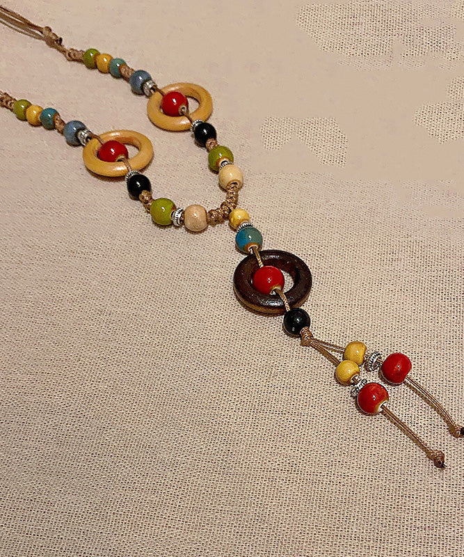 Rainbow Nylon Rope Ceramic Beads Pendant Necklace
