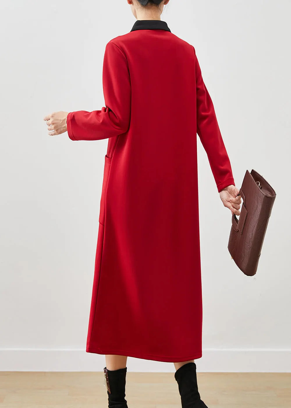 Red V Neck Patchwork Cotton Holiday Dresses Spring