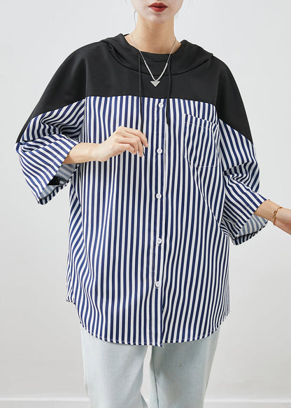 Art Black Hooded Pocketspatchwork Cotton Sweatshirt Fall