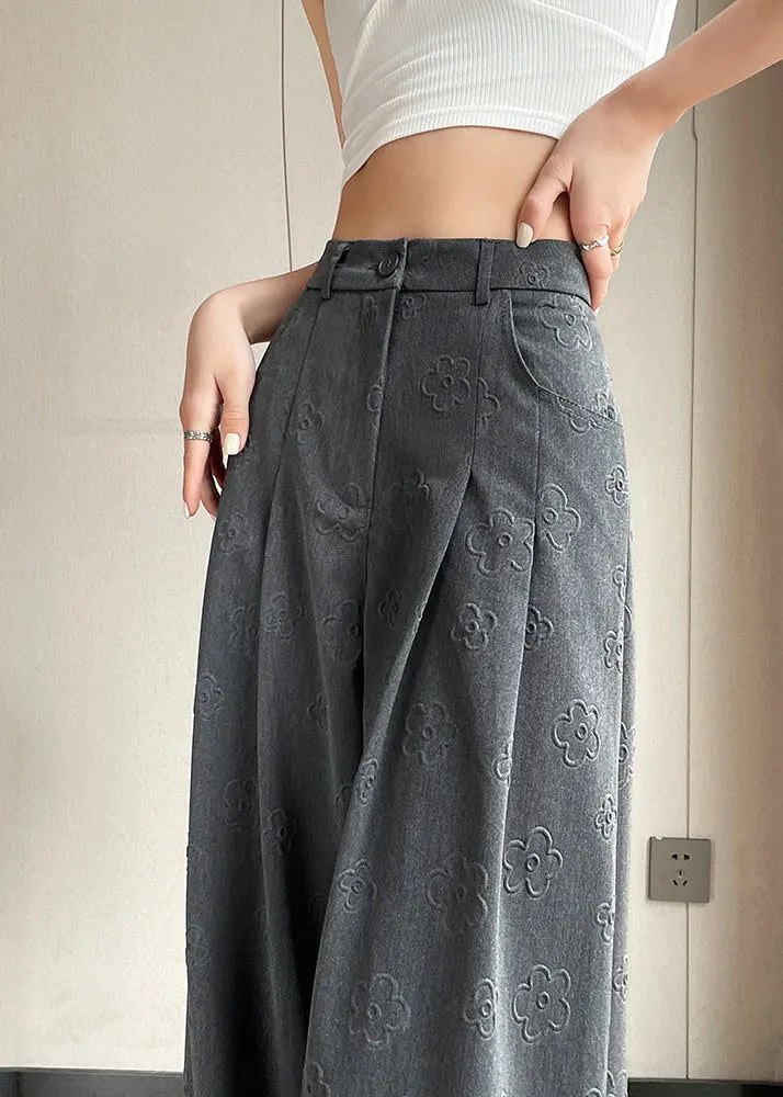 Grey Pockets High Waist Spandex Pants Summer