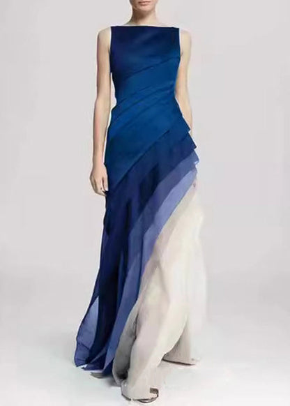 French Black High Waist Patchwork Tulle Maxi Dresses Sleeveless Summer
