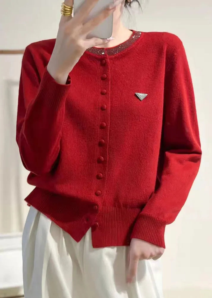 Slim Fit Purple O Neck Button Knit Coats Winter