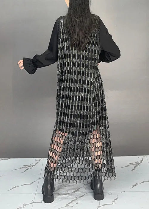 Black O Neck Patchwork Cotton Sets 2 Pieces Dresses Fall