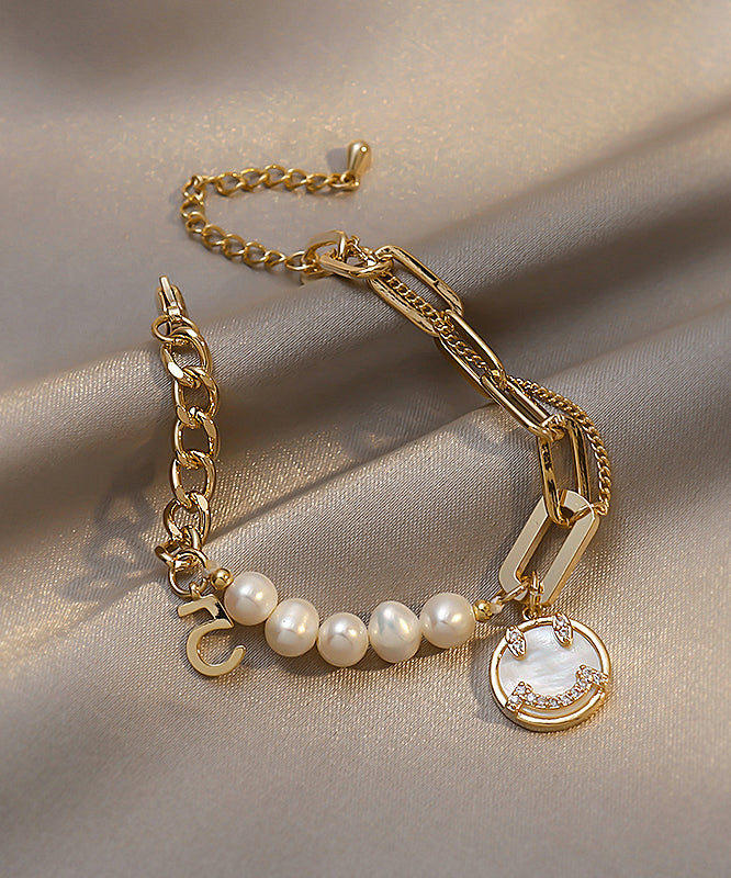 Sterling Silver Alloy Zircon Pearl Smiling Face Charm Bracelet